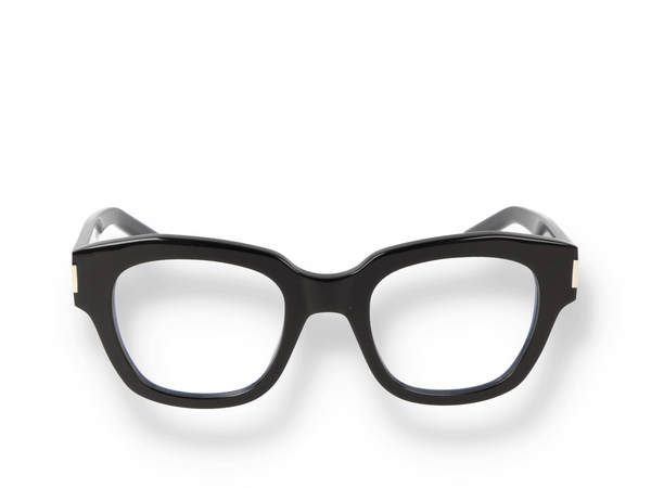 Occhiali da vista Saint Laurent SL 640 001 di materiale acetato riciclato e di colore nero con forma cat eye frontale