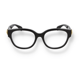 Occhiali da vista Gucci GG1411O 004 di materiale acetato riciclato e di colore nero con forma rotondo/ovale frontale