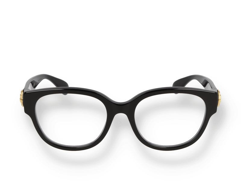 Occhiali da vista Gucci GG1411O 004 di materiale acetato riciclato e di colore nero con forma rotondo/ovale frontale
