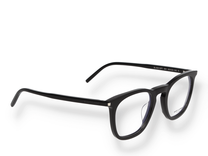 Occhiali da vista Saint Laurent SL 623 OPT 001 di materiale acetato riciclato e di colore nero con forma rotondo/ovale obliquo